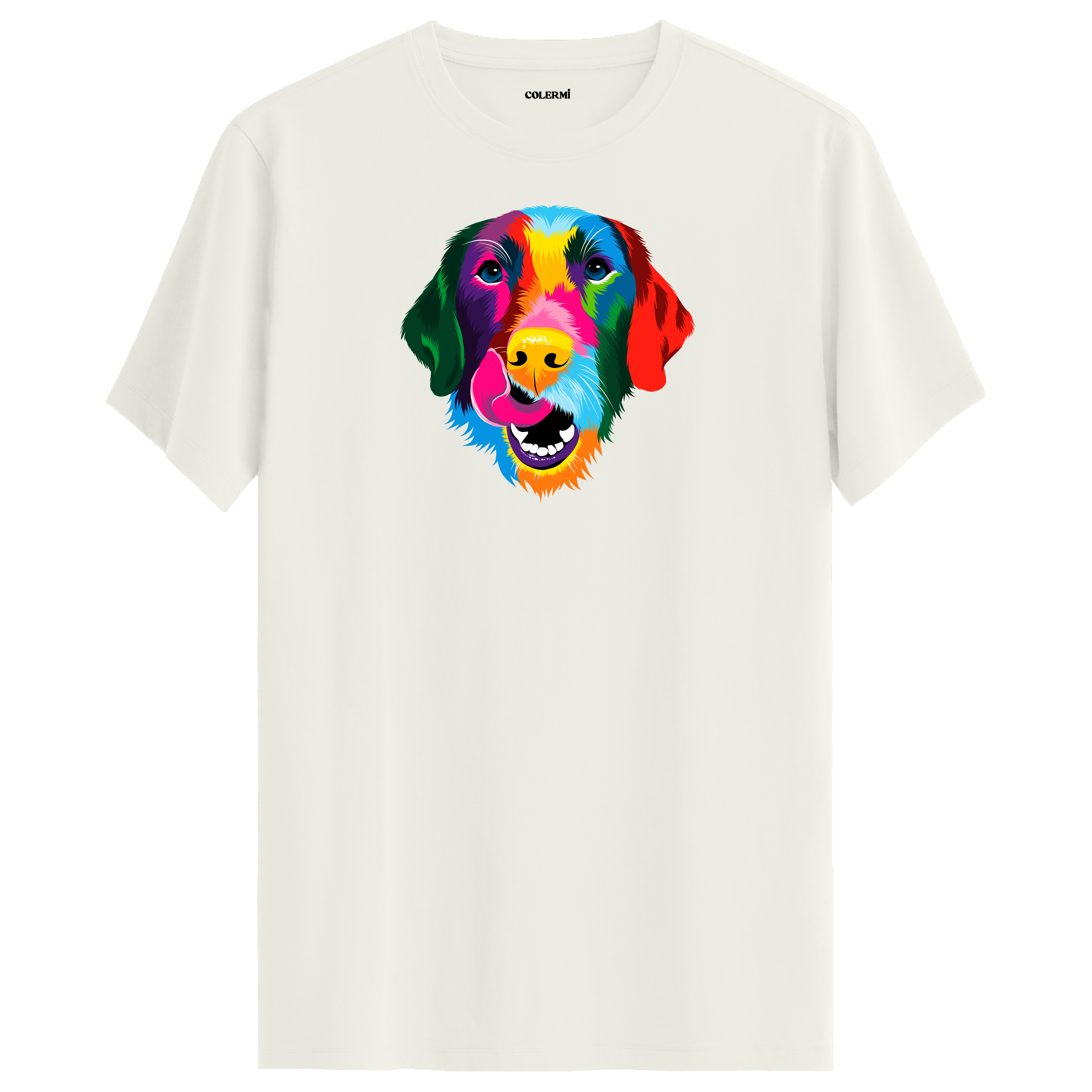 Renkli Golden Retriever Baskılı Unisex Tişört