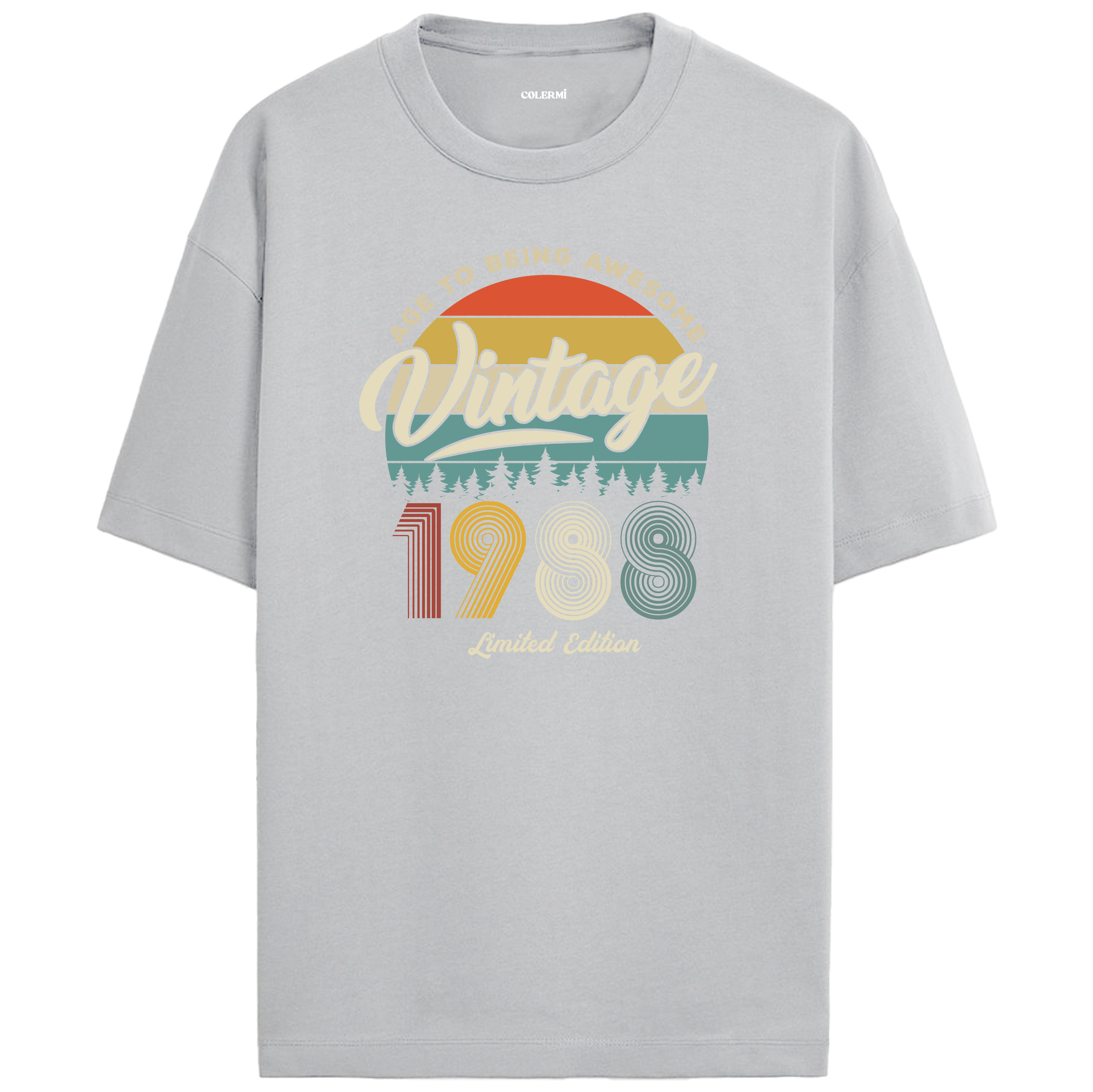 1988 Nostalgia Oversized T-Shirt - Retro Sunset Pine Tree Design