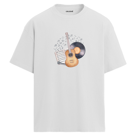 Vintage Gitar Nota Plak T-Shirt – %100 Pamuk
