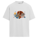 Retro Nota Desenli T-Shirt – %100 Pamuk