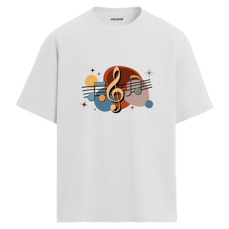 Retro Nota Desenli T-Shirt – %100 Pamuk