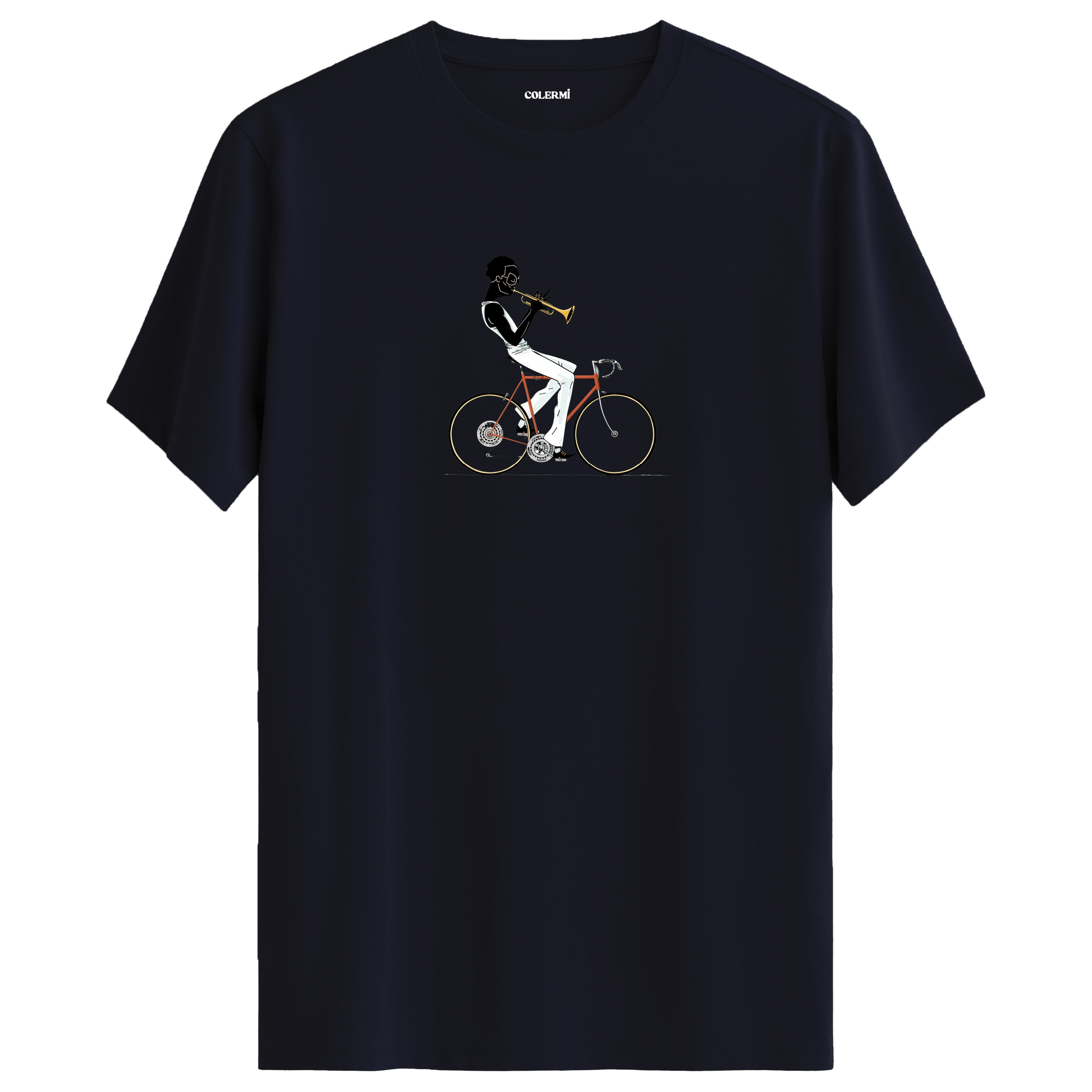 Jazz Cyclist Tişört – Trompetli Bisiklet Tasarımı görsel 6 | Colermi