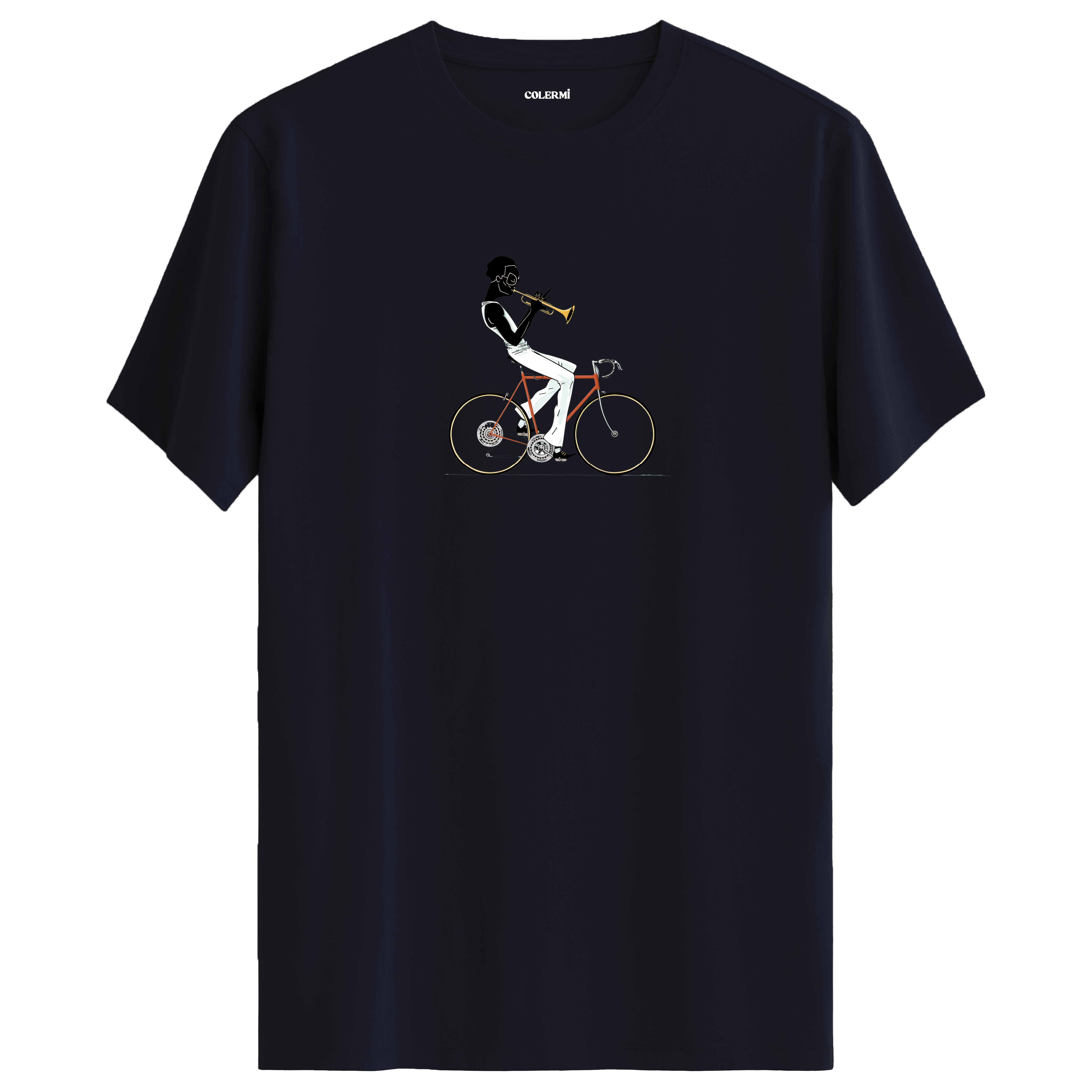 Jazz Cyclist Tişört – Trompetli Bisiklet Tasarımı görsel 6 | Colermi