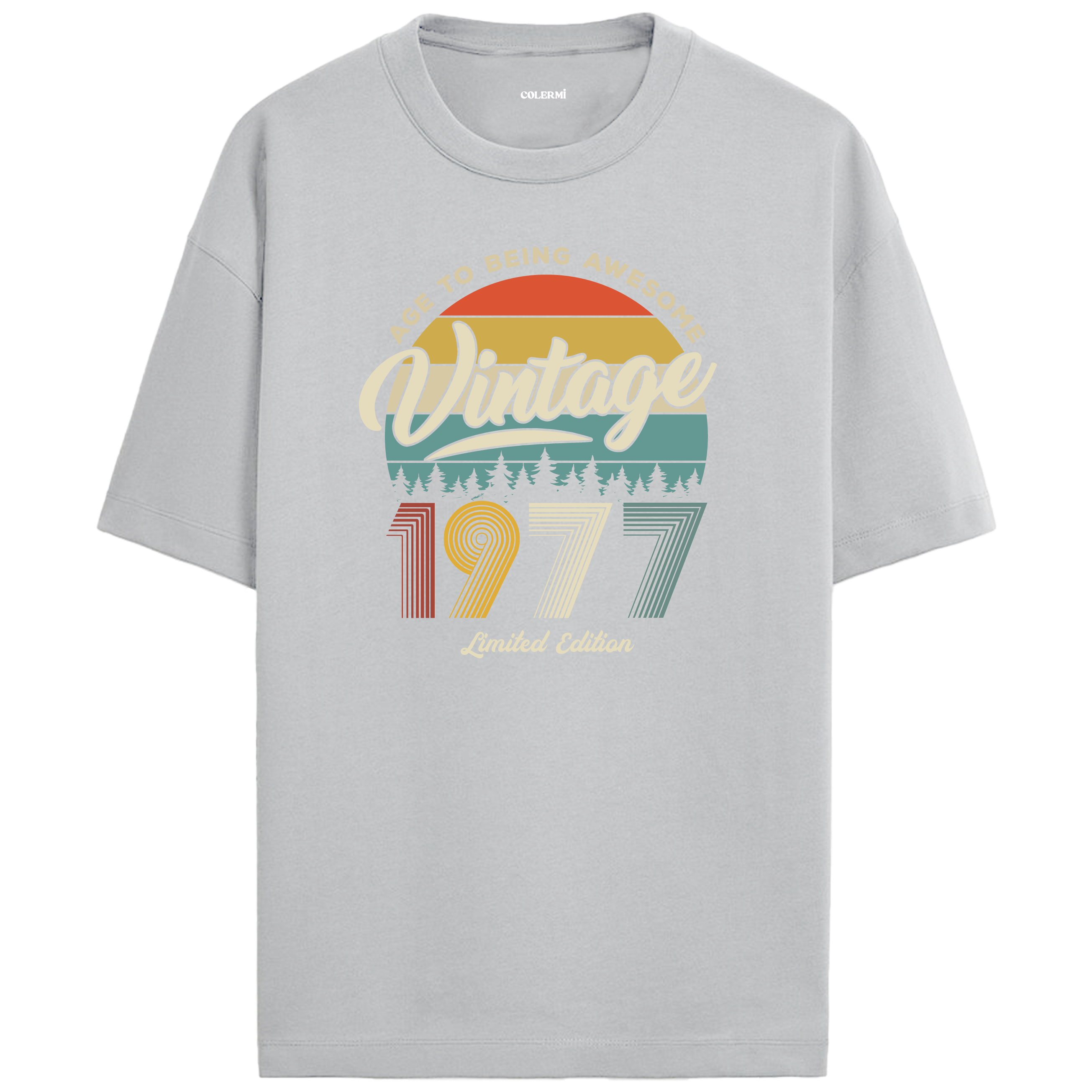 1977 Nostalgia Oversized T-Shirt - Retro Forest and Typography Design