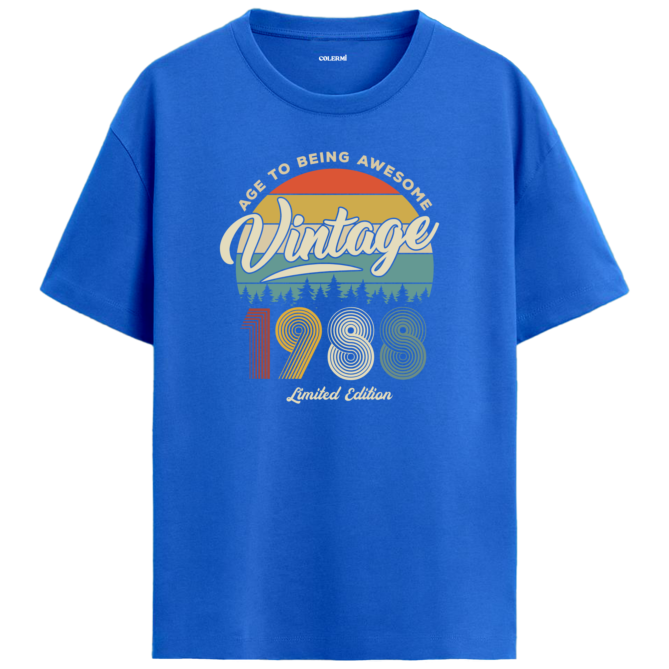 1988 Nostalgia Oversized T-Shirt - Retro Sunset Pine Tree Design
