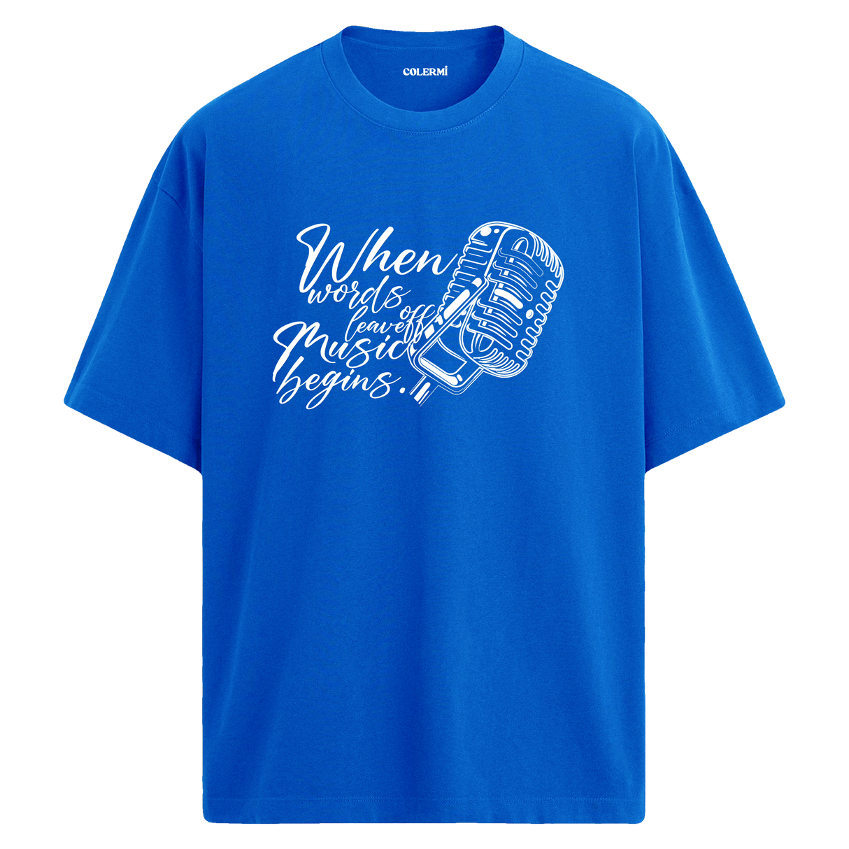 Music Begins Mikrofon Yazılı Tişört – %100 Pamuk – T-Shirt