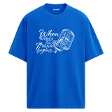 Music Begins Mikrofon Yazılı Tişört – %100 Pamuk – T-Shirt