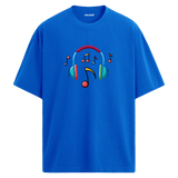 Renkli Nota Kulaklık Baskılı T-Shirt – %100 Pamuk