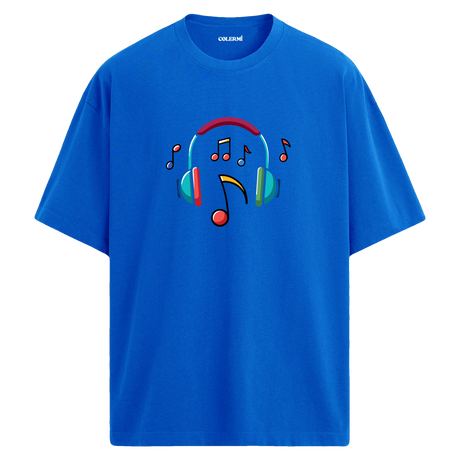 Renkli Nota Kulaklık Baskılı T-Shirt – %100 Pamuk