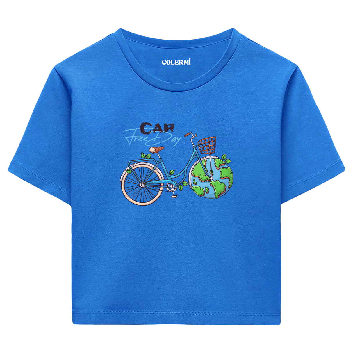 Car Free Day Bisiklet Temalı Grafik Crop T-Shirt