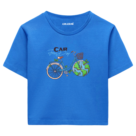 Car Free Day Bisiklet Temalı Grafik Crop T-Shirt
