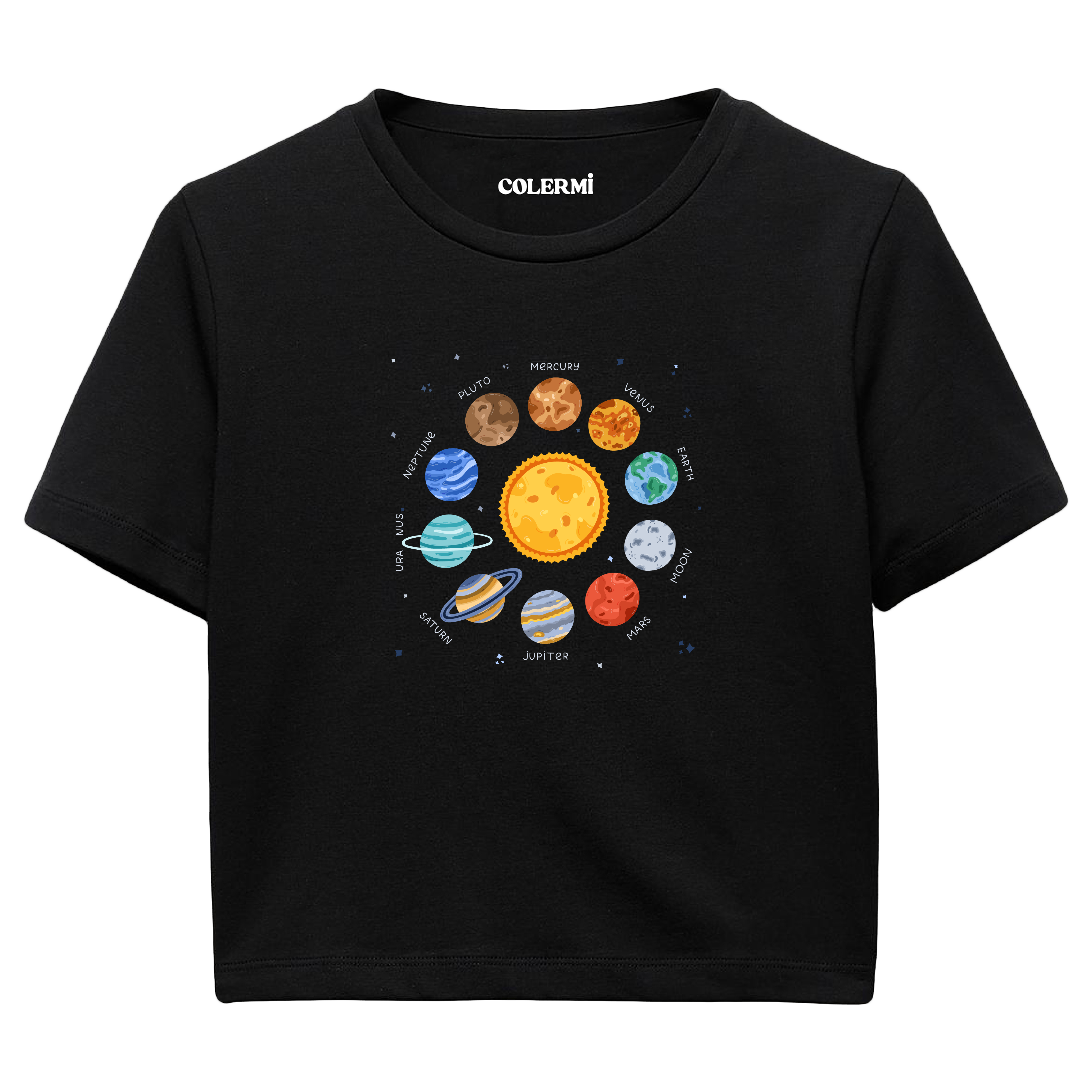 Güneş Sistemi Tasarımlı  Crop T-Shirt