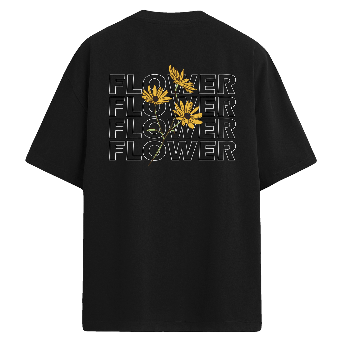 Flower Typography Sırt Baskılı Oversize T-Shirt