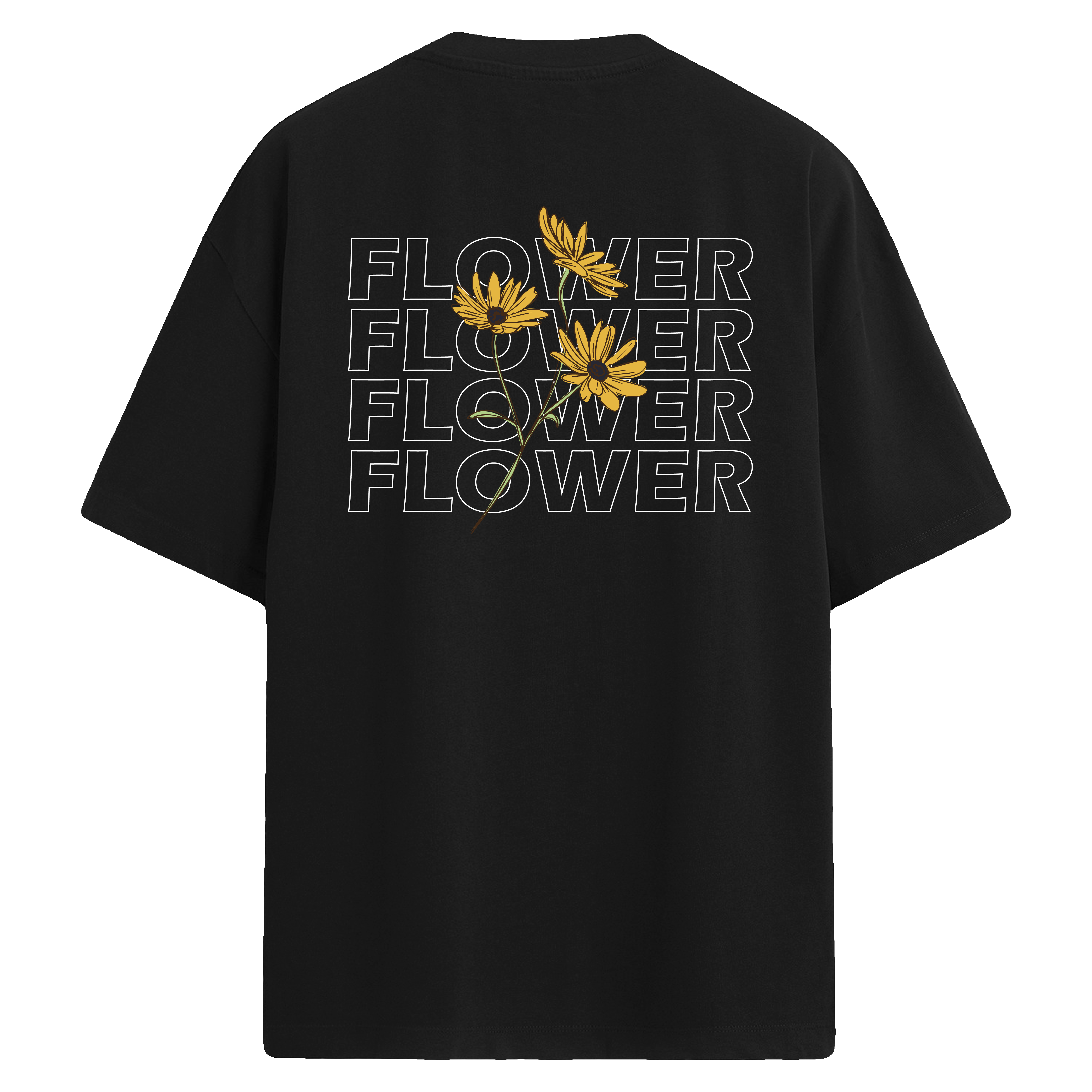 Flower Typography Sırt Baskılı Oversize T-Shirt