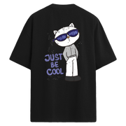 Gözlüklü Kedi Sırt Baskılı Oversize T-Shirt