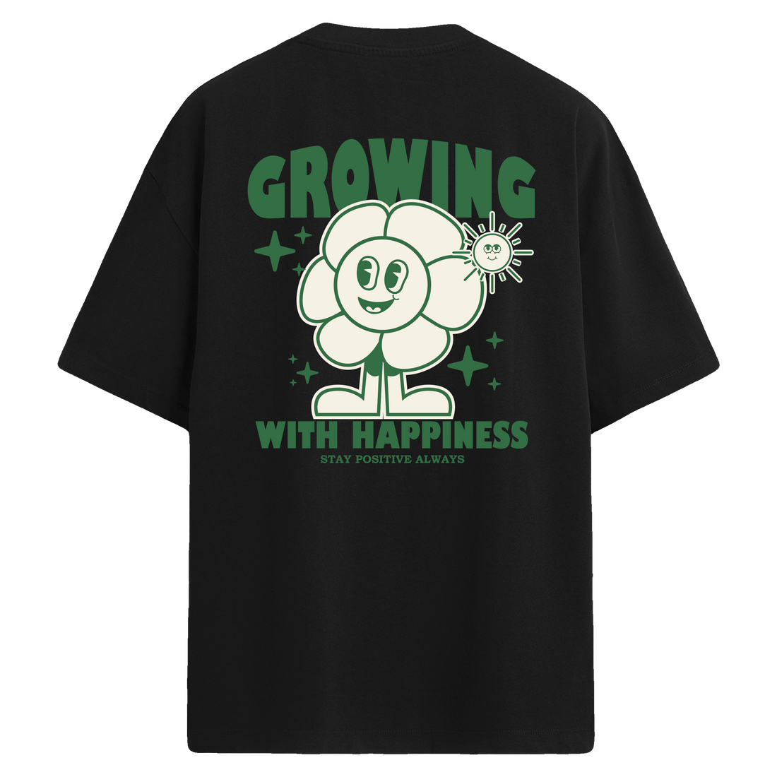 Çiçek Karakterli Sırt Baskılı Oversize T-Shirt