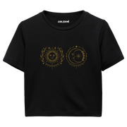Güneş ve Ay İllüstrasyonlu Crop T-Shirt
