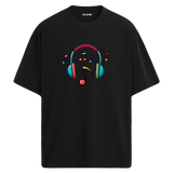 Renkli Nota Kulaklık Baskılı T-Shirt – %100 Pamuk