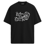 Music Begins Mikrofon Yazılı Tişört – %100 Pamuk – T-Shirt