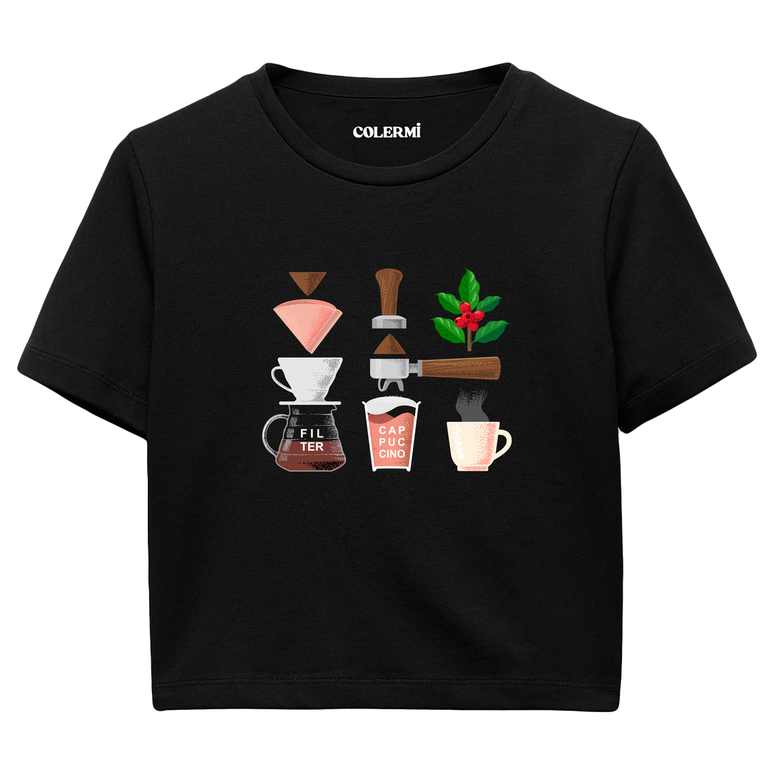 Colermi Kadın Crop Top Tişört - Kahve Yolculuğu