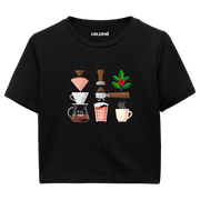 Colermi Kadın Crop Top Tişört - Kahve Yolculuğu