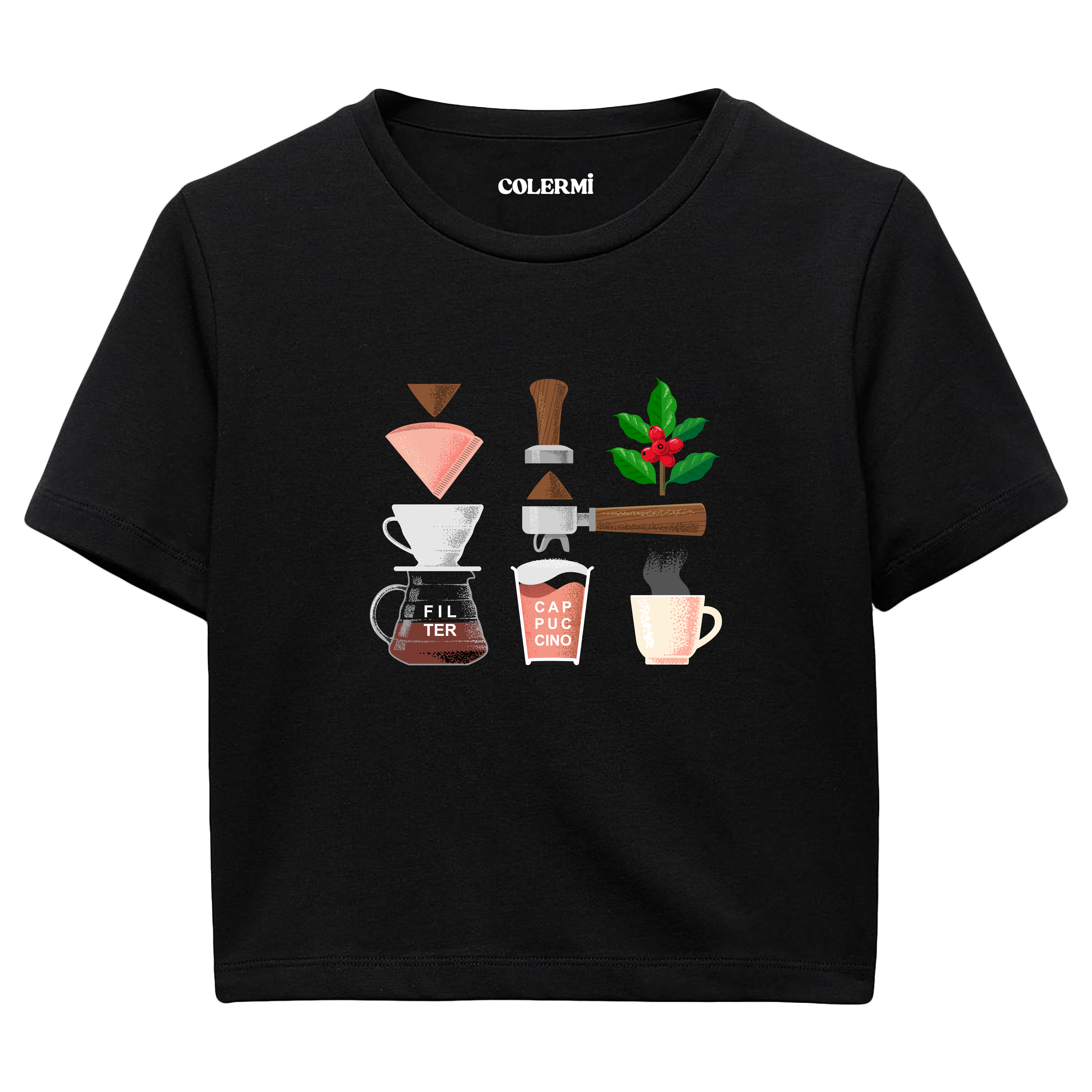 Colermi Kadın Crop Top Tişört - Kahve Yolculuğu