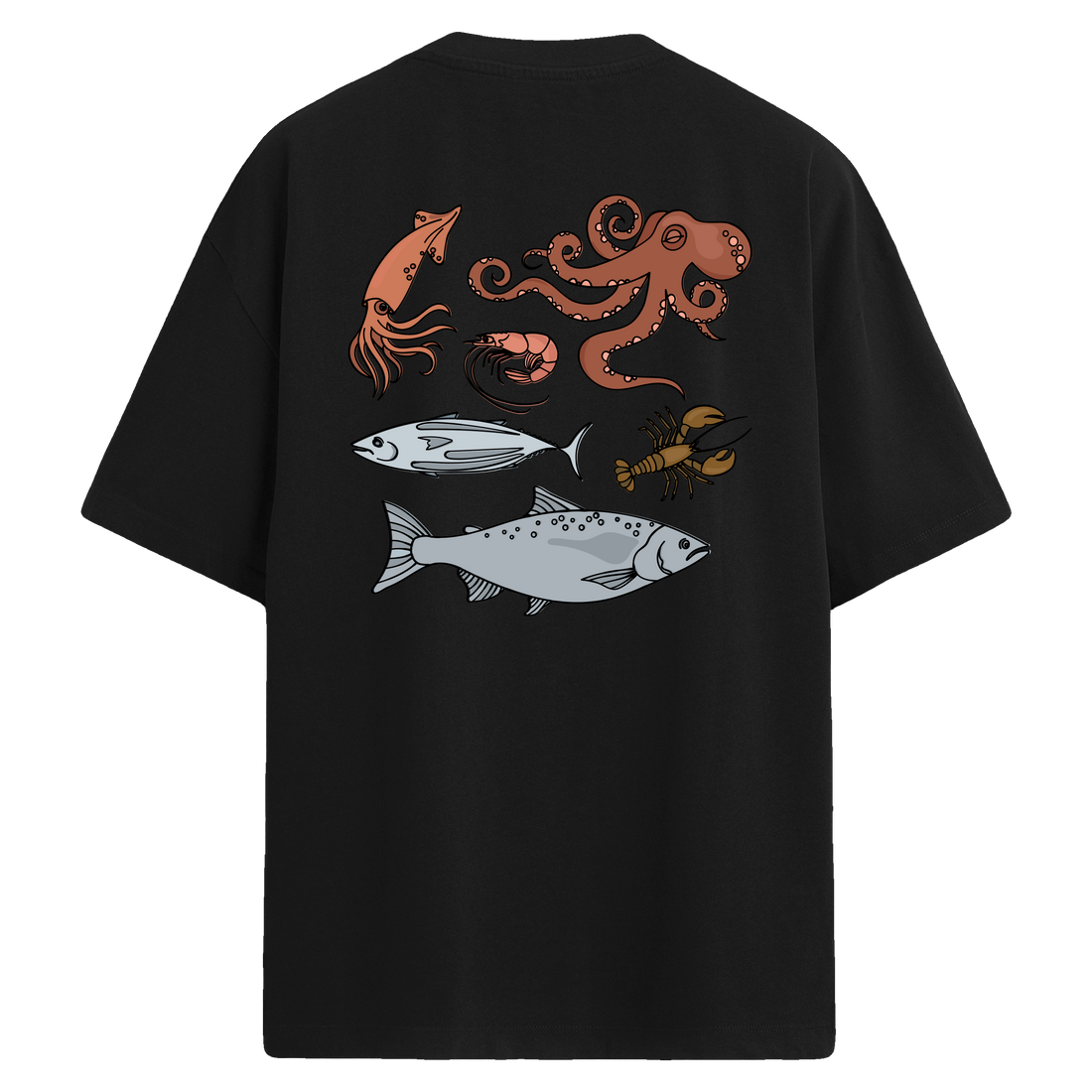 Sea Creatures Sırt Baskılı Oversize T-Shirt