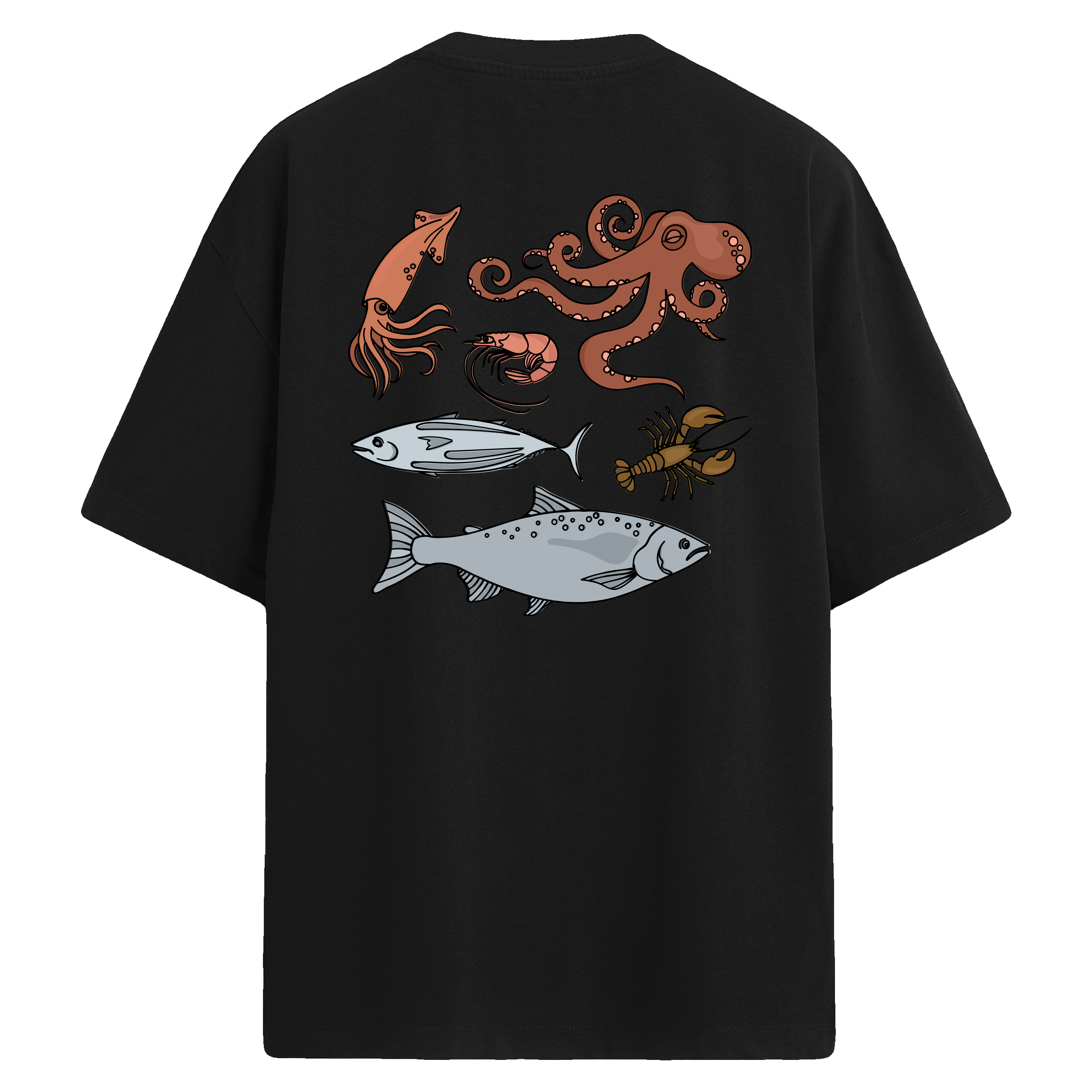 Sea Creatures Sırt Baskılı Oversize T-Shirt