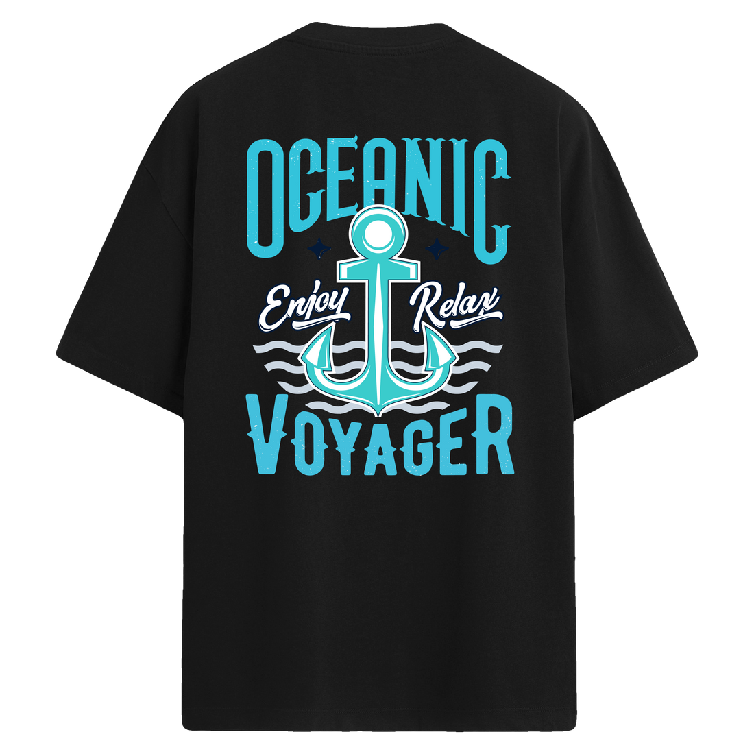 Denizci Temalı Sırt Baskılı Oversize T-Shirt