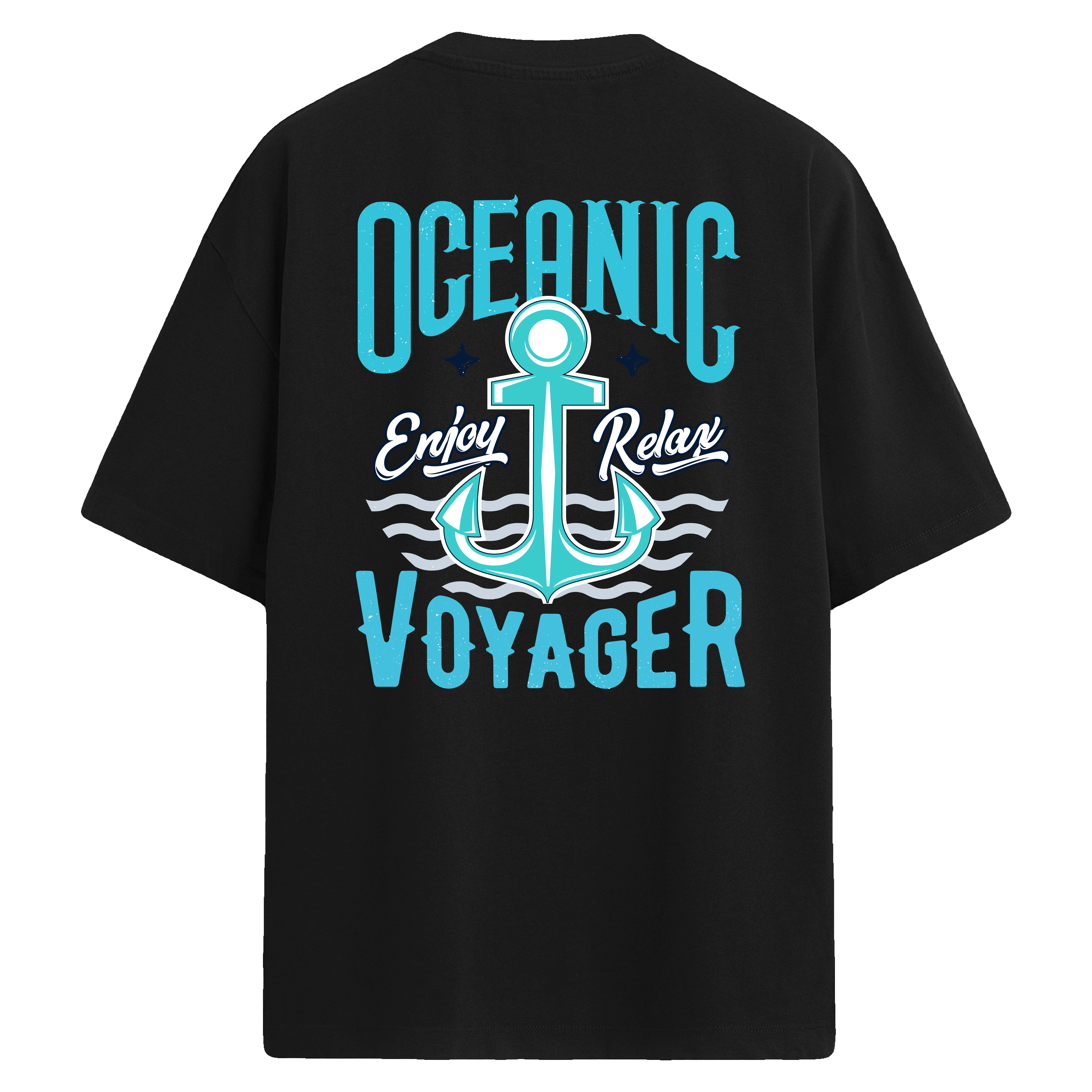 Denizci Temalı Sırt Baskılı Oversize T-Shirt