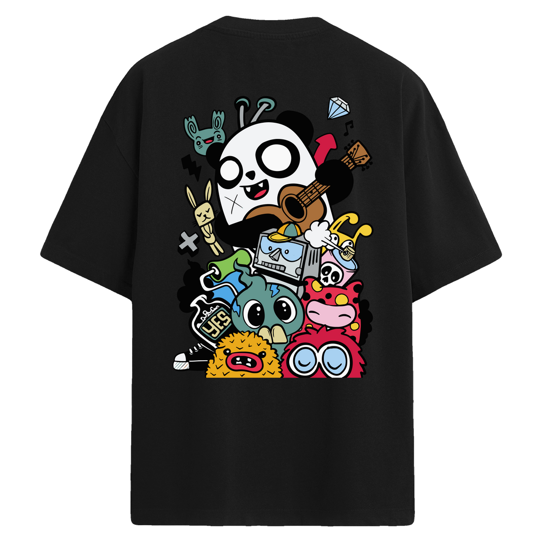 Panda Jam Sırt Baskılı Oversize Pamuk T-Shirt