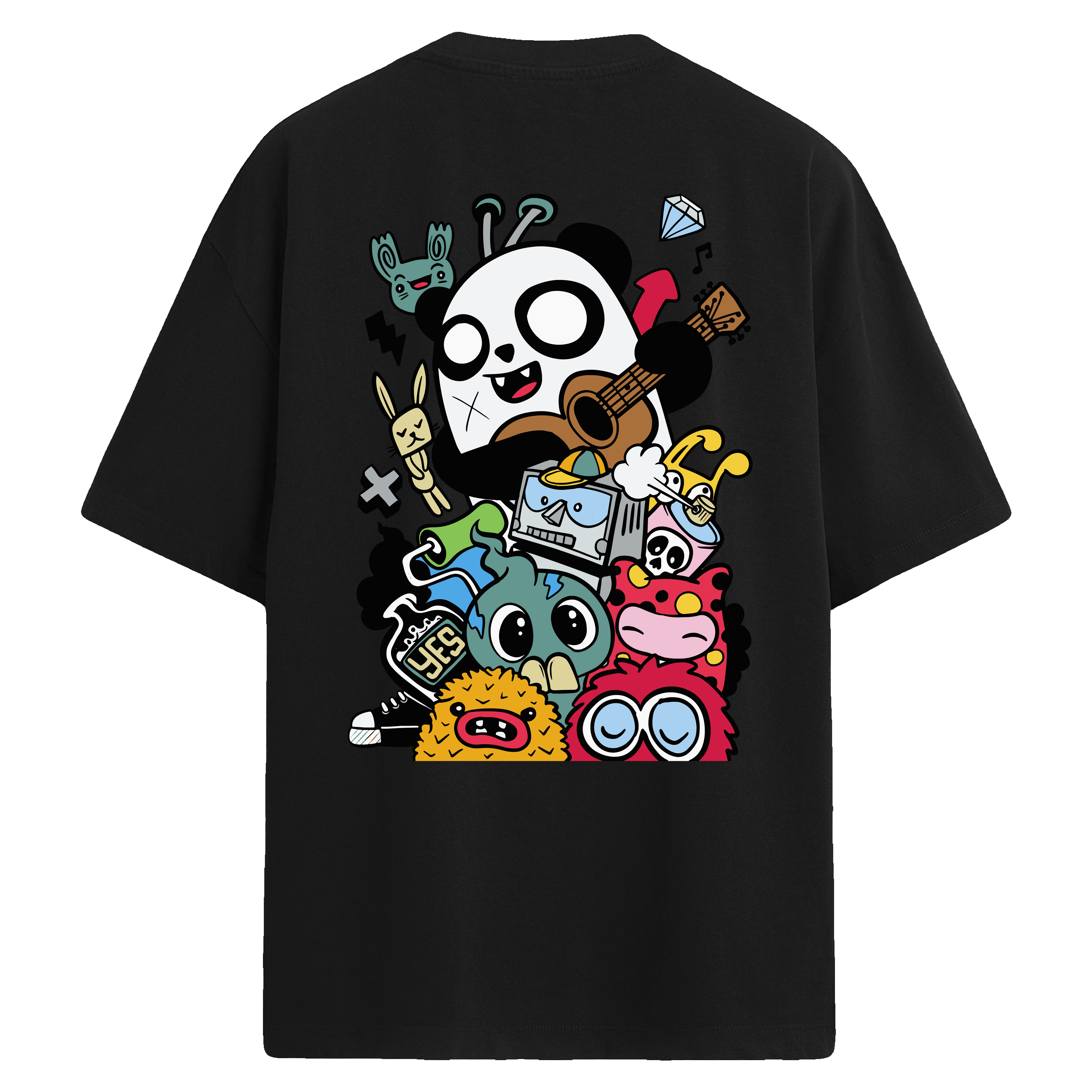 Panda Jam Sırt Baskılı Oversize Pamuk T-Shirt