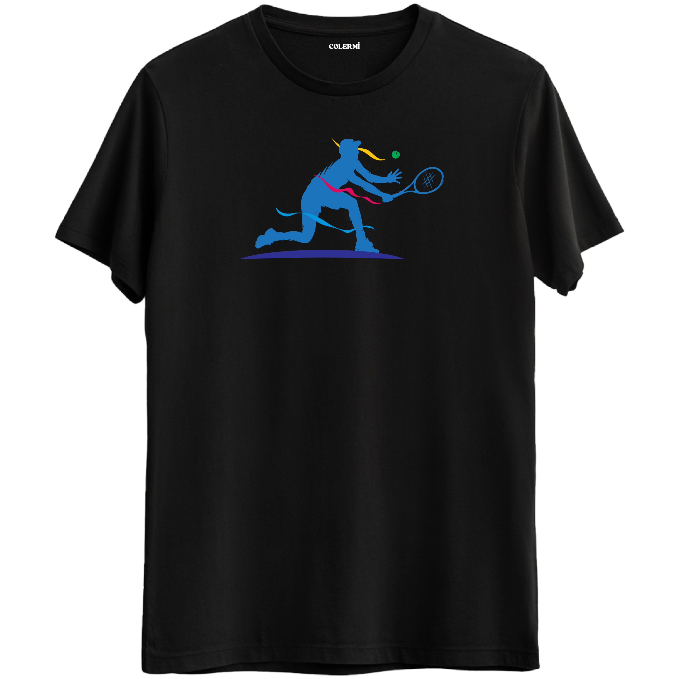 Tenis Oyuncusu Silüet Baskılı Unisex Tişört görsel 2 | Colermi