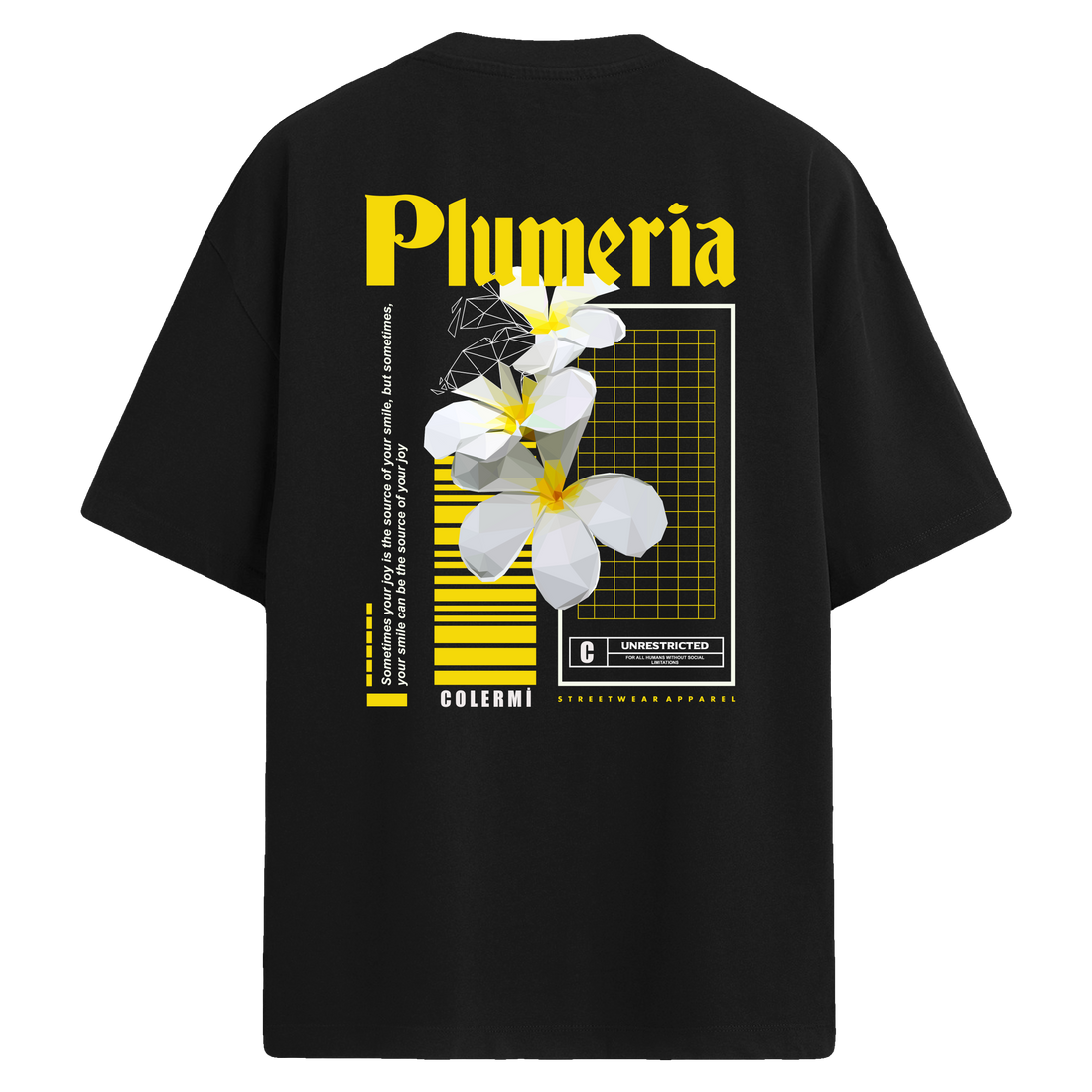 Plumeria Flower Design Sırt Baskılı Oversize T-Shirt