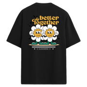 Gülümseyen Çiçekli Sırt Baskılı Oversize T-Shirt