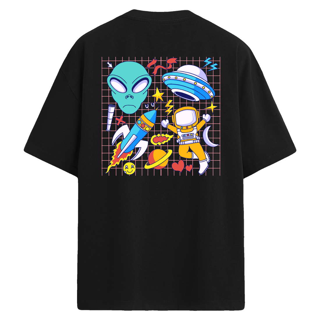 Space Doodles Sırt Baskılı Oversize T-Shirt