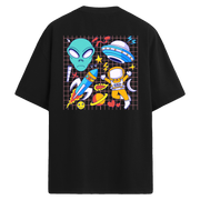Space Doodles Sırt Baskılı Oversize T-Shirt