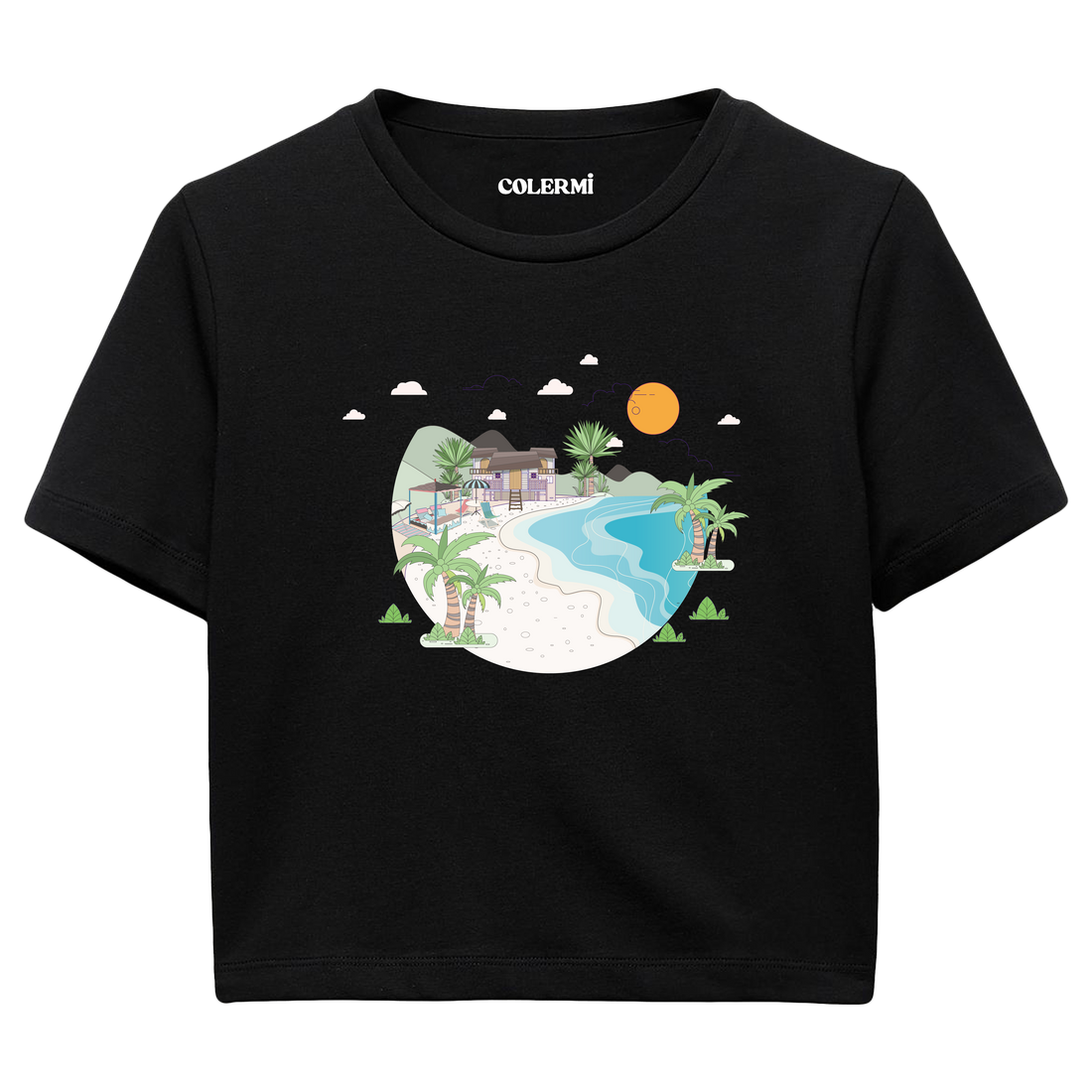 Colermi - Tropikal Sahil Temalı Crop T-Shirt