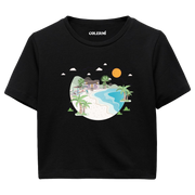 Colermi - Tropikal Sahil Temalı Crop T-Shirt