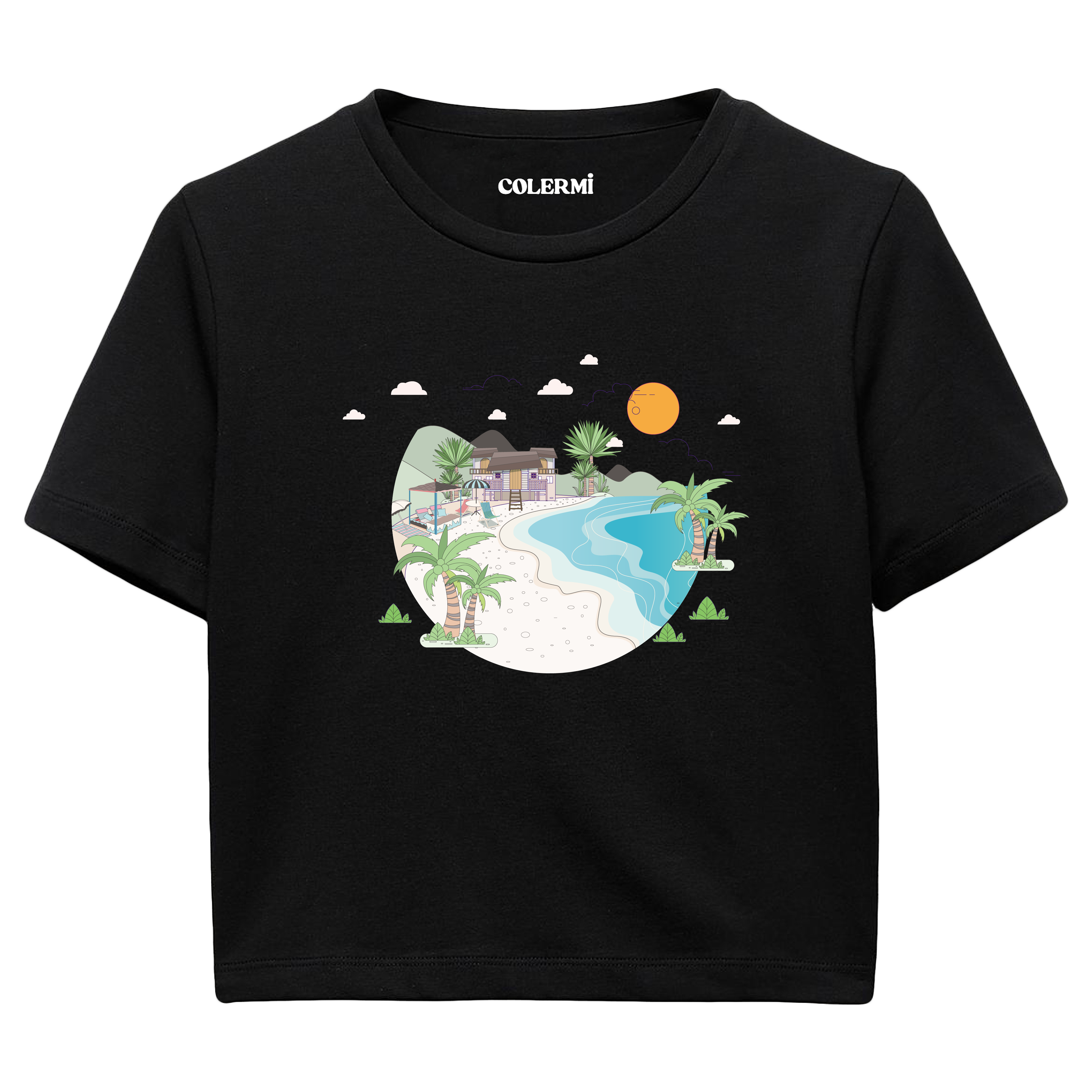 Colermi - Tropikal Sahil Temalı Crop T-Shirt