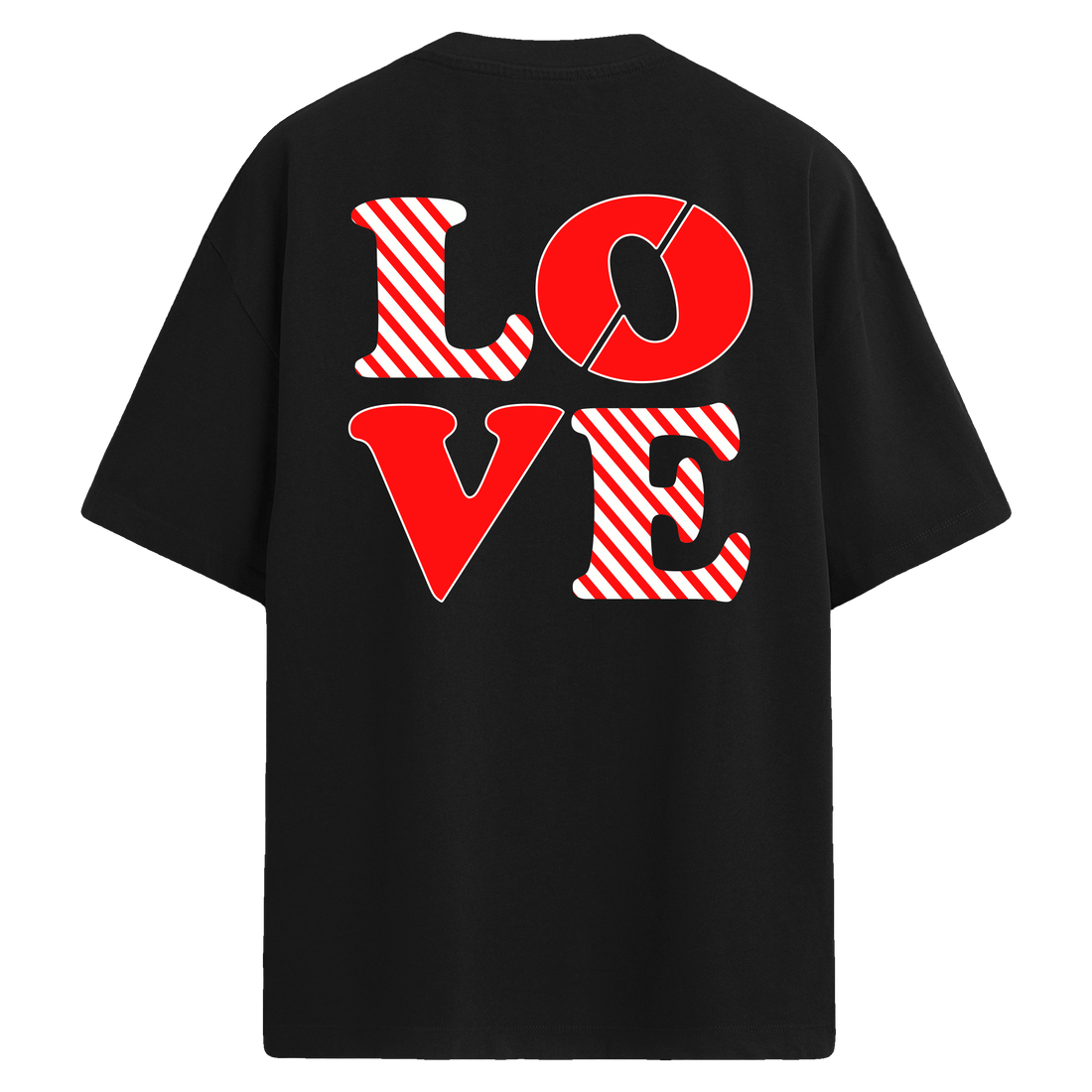 LOVE Stripe Typography Sırt Baskılı Oversize T-Shirt