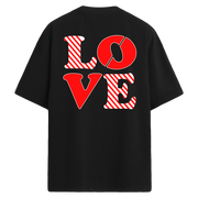 LOVE Stripe Typography Sırt Baskılı Oversize T-Shirt