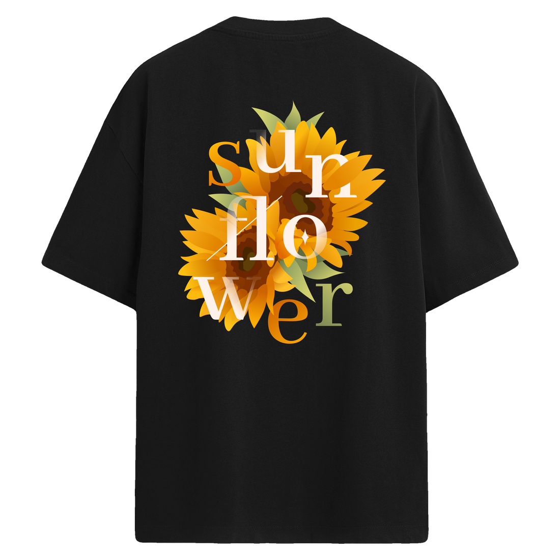 Sunflower Letter – Tipografik Ayçiçeği Sırt Baskılı Oversize T-Shirt