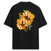Sunflower Letter – Tipografik Ayçiçeği Sırt Baskılı Oversize T-Shirt