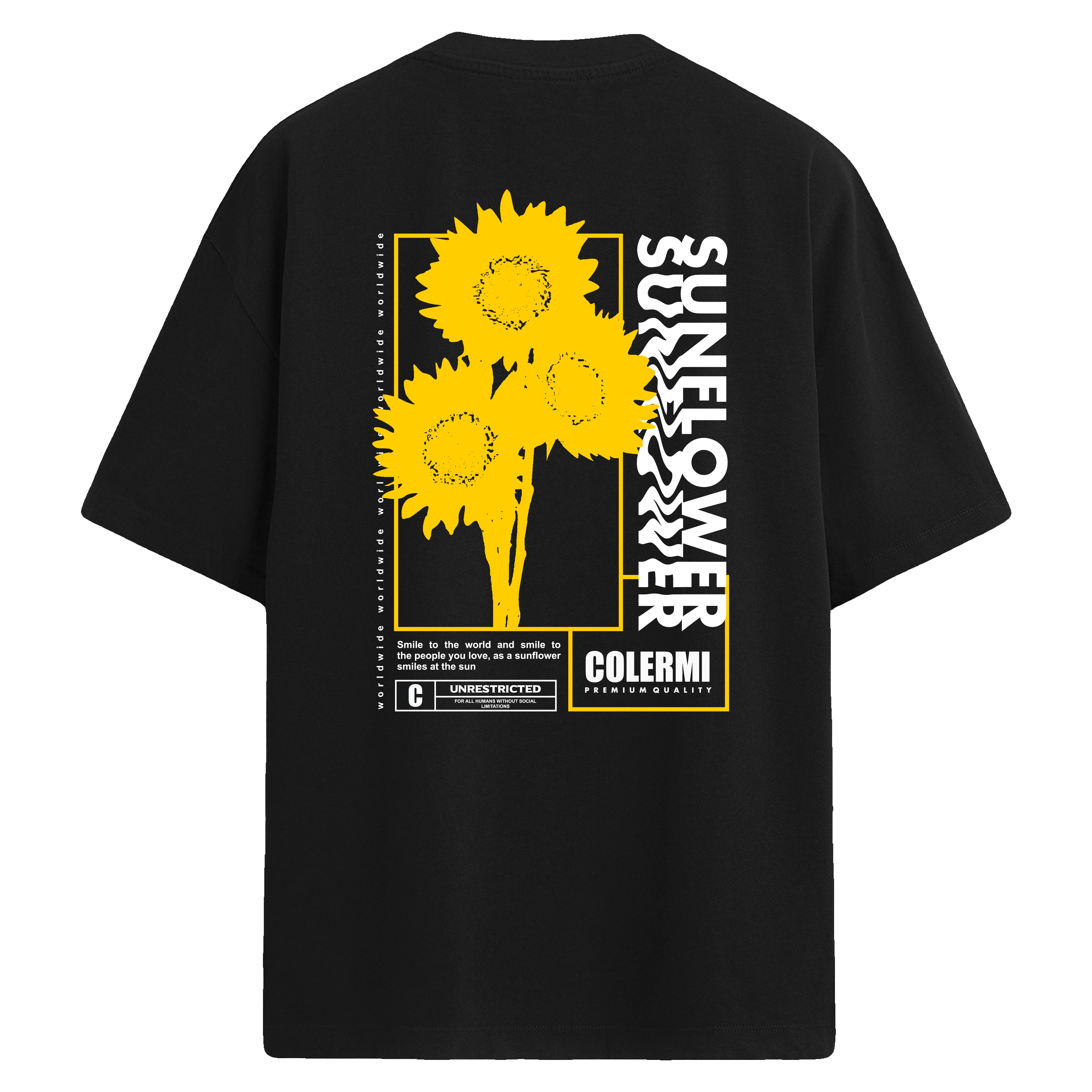 Günebakan Desenli Sırt Baskılı Oversize T-Shirt