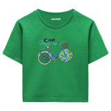 Car Free Day Bisiklet Temalı Grafik Crop T-Shirt