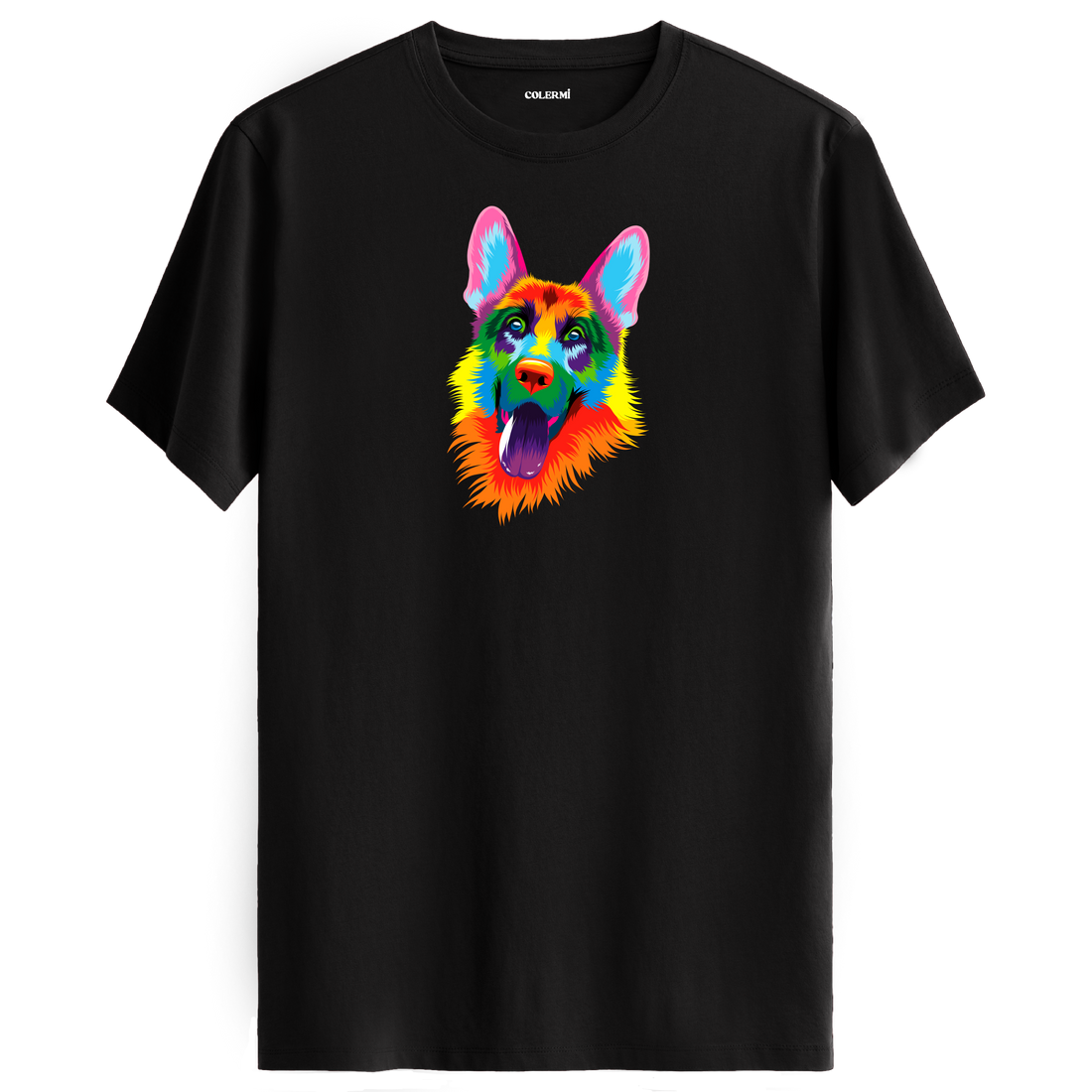 Köpek Baskılı T-Shirt - Renkli Alman Çoban Köpeği