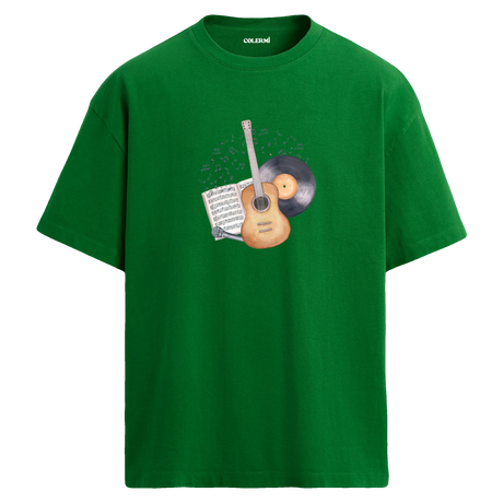 Vintage Gitar Nota Plak T-Shirt – %100 Pamuk