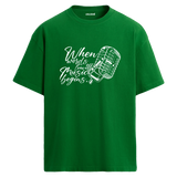 Music Begins Mikrofon Yazılı Tişört – %100 Pamuk – T-Shirt