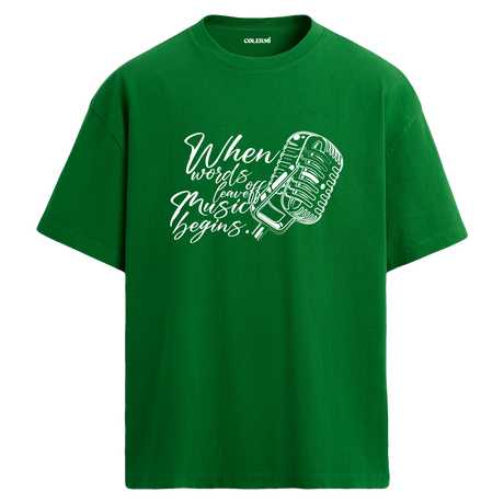 Music Begins Mikrofon Yazılı Tişört – %100 Pamuk – T-Shirt
